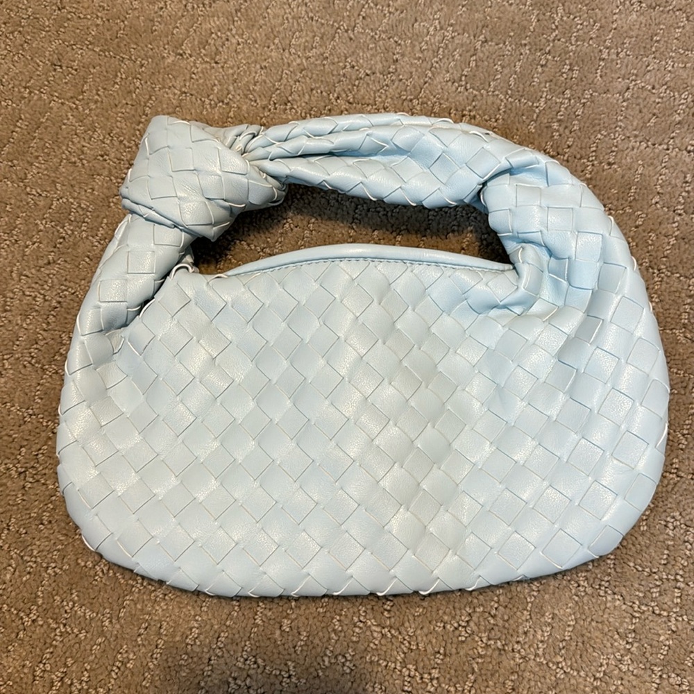 Braided Woven Handbag Light Blue